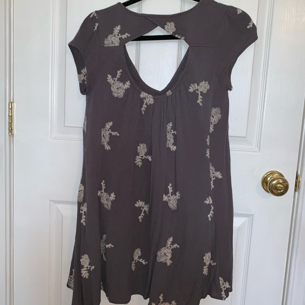 Grey floral white open back dress